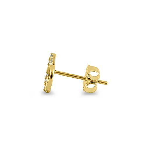 Solid 14K Yellow Gold Half CZ Heart Stud Earrings