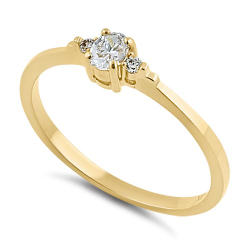 Solid 14K Yellow Gold Oval Clear CZ Ring