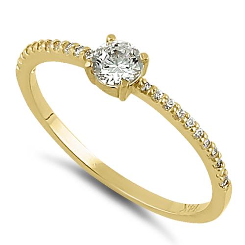 Solid 14K Yellow Gold Round 4mm Clear CZ Ring