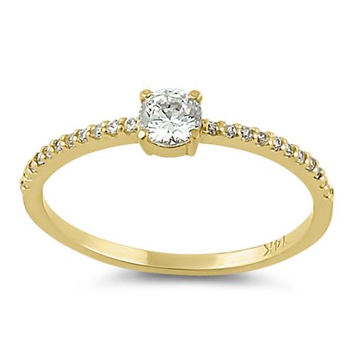 Solid 14K Yellow Gold Round 4mm Clear CZ Ring