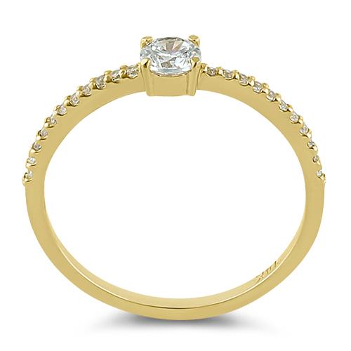 Solid 14K Yellow Gold Round 4mm Clear CZ Ring