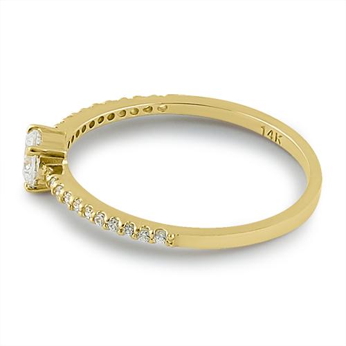 Solid 14K Yellow Gold Round 4mm Clear CZ Ring