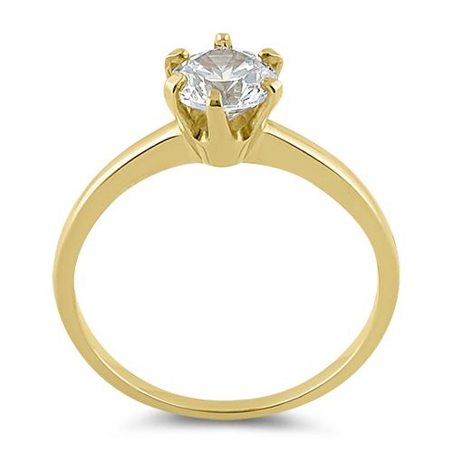Solid 14K Yellow Gold Round 6mm Clear CZ Ring