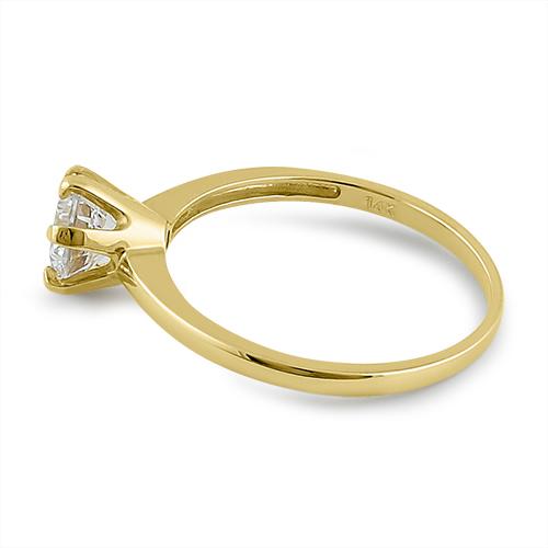 Solid 14K Yellow Gold Round 6mm Clear CZ Ring