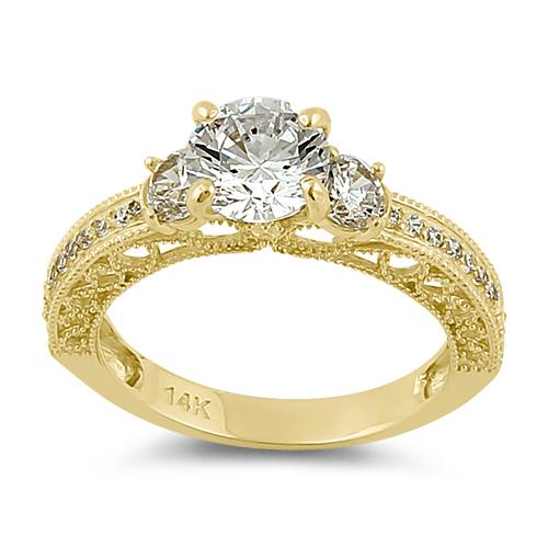 Solid 14K Yellow Gold Round 7mm Clear CZ Engagement Ring