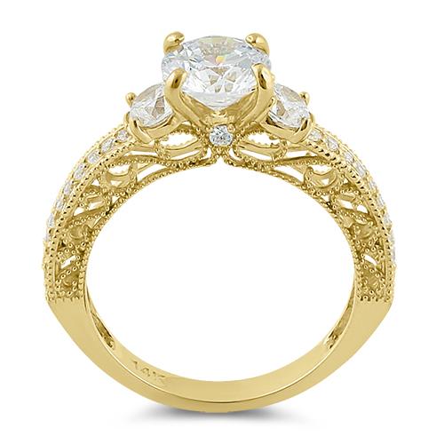 14K Solid Yellow Gold CZ LV Ring 3.5 Grams Size 7.75 # I-2856