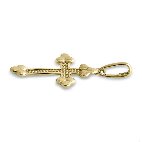 Solid 14K Yellow Gold Rustic Cross Pendant