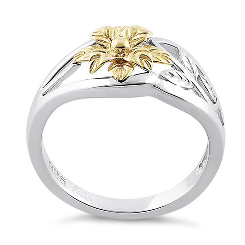 Solid 14K Yellow Gold & Sterling Silver Flower Ring
