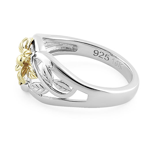 Solid 14K Yellow Gold & Sterling Silver Flower Ring