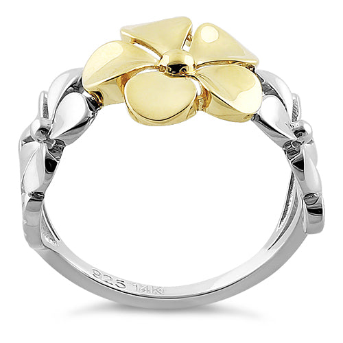 Solid 14K Yellow Gold & Sterling Silver Triple Plumeria Ring