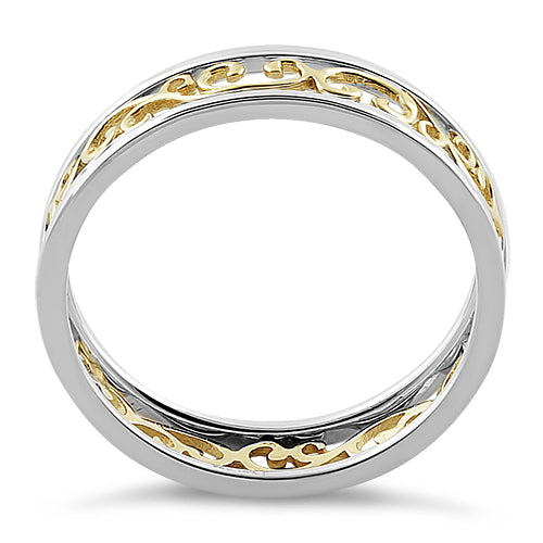 Solid 14K Yellow Gold & Sterling Silver Unique Band Ring