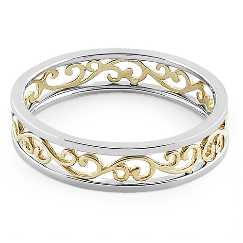 Solid 14K Yellow Gold & Sterling Silver Unique Band Ring