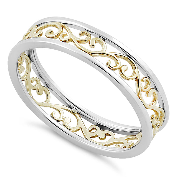 Solid 14K Yellow Gold & Sterling Silver Unique Band Ring