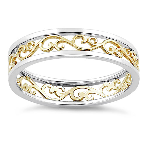 Solid 14K Yellow Gold & Sterling Silver Unique Band Ring