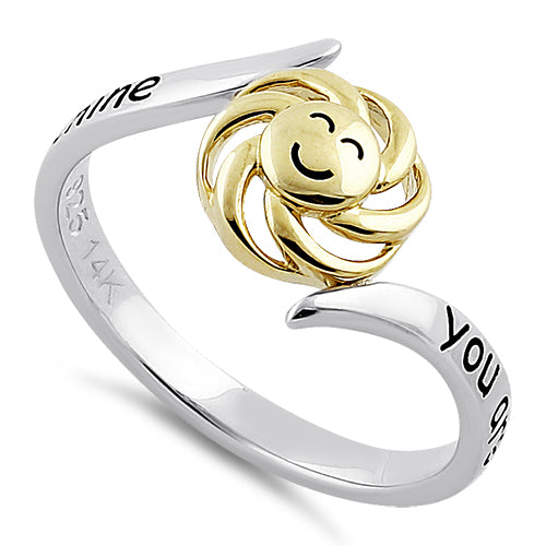 Solid 14K Yellow Gold & Sterling Silver "You Are My Sunshine, My Only Sunshine" Ring