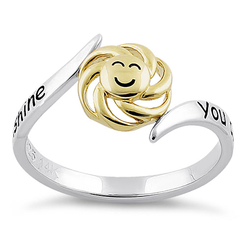 Solid 14K Yellow Gold & Sterling Silver "You Are My Sunshine, My Only Sunshine" Ring