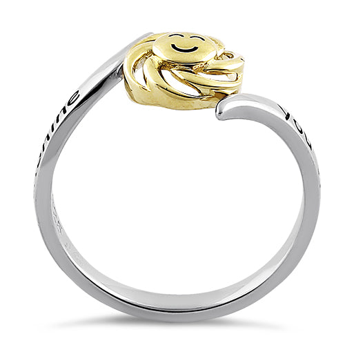 Solid 14K Yellow Gold & Sterling Silver "You Are My Sunshine, My Only Sunshine" Ring