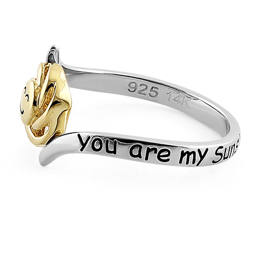 Solid 14K Yellow Gold & Sterling Silver "You Are My Sunshine, My Only Sunshine" Ring