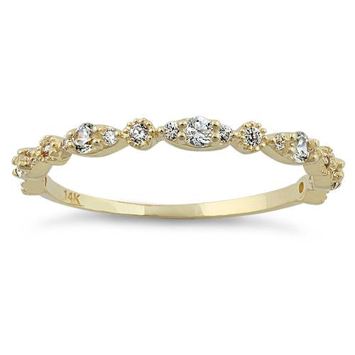 Solid 14K Yellow Gold Thin Elegant Round Clear CZ Ring