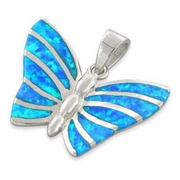 Sterling Silver Butterfly Lab Opal Pendant