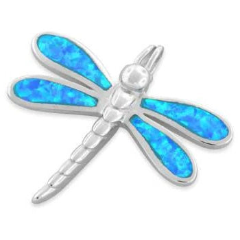 Sterling Silver Dragonfly Lab Opal Pendant