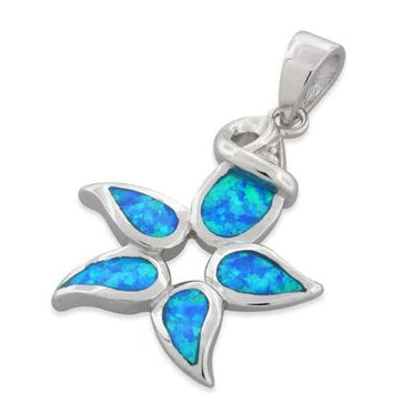 Sterling Silver Lab Opal Flower Pendant