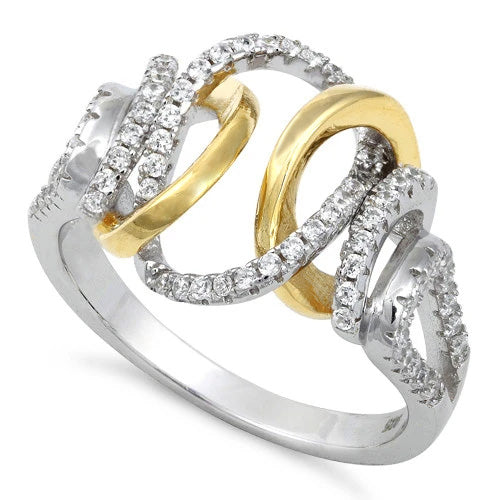 Sterling Silver Exotic Two-tone Gold Plated CZ Ring