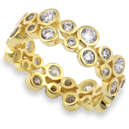 Gold Plated Sterling Silver Eternity Bubbles Clear CZ Ring