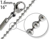 Stainless Steel 16" Bead Chain Necklace 1.6 MM