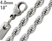 Stainless Steel 18" Rope Chain Necklace 4.0 MM