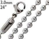Stainless Steel 24" Bead Chain Necklace 3.0 MM