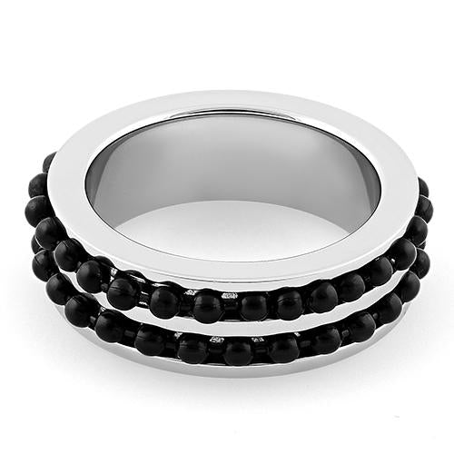 Stainless Steel Black Beaded Groove Polished Ring