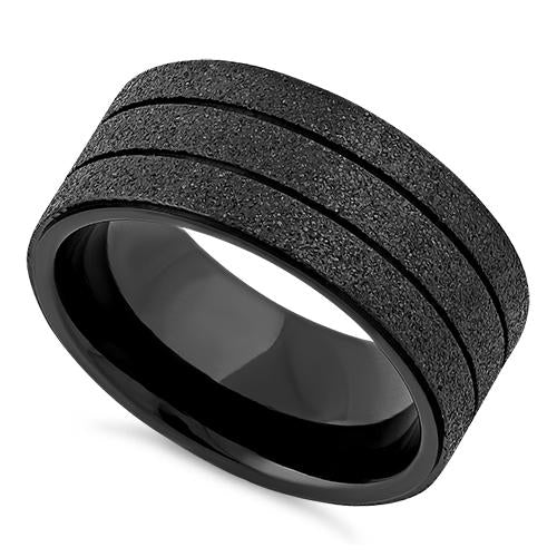 Stainless Steel Black Double Groove Sandblast Finish Ring