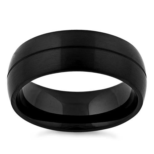 Stainless Steel Black Groove Band Ring