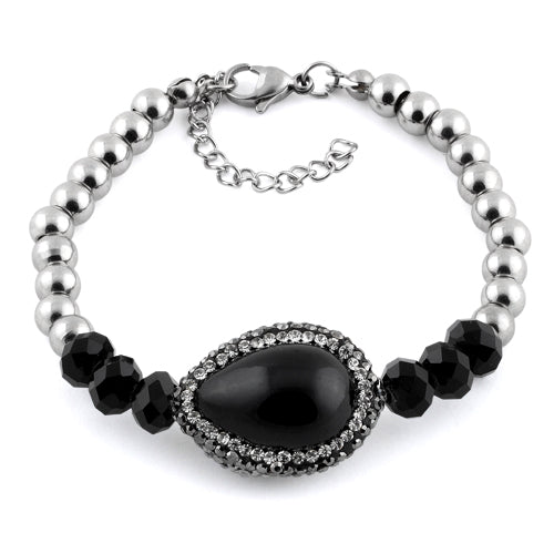 Stainless Steel Black Oval Stone CZ Bracelet