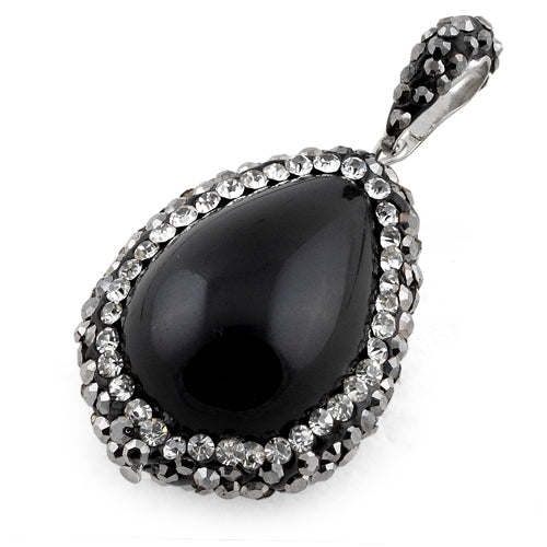 Stainless Steel Black Oval Stone CZ Pendant