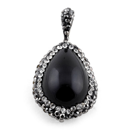 Stainless Steel Black Oval Stone CZ Pendant