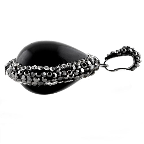 Stainless Steel Black Oval Stone CZ Pendant