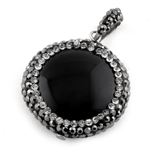 Stainless Steel Black Round Stone CZ Pendant