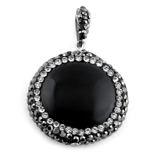 Stainless Steel Black Round Stone CZ Pendant