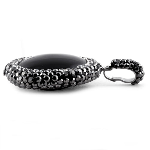 Stainless Steel Black Round Stone CZ Pendant