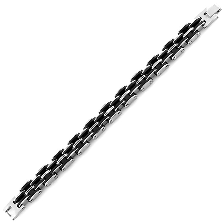 Stainless Steel Black Rubber Link Bracelet