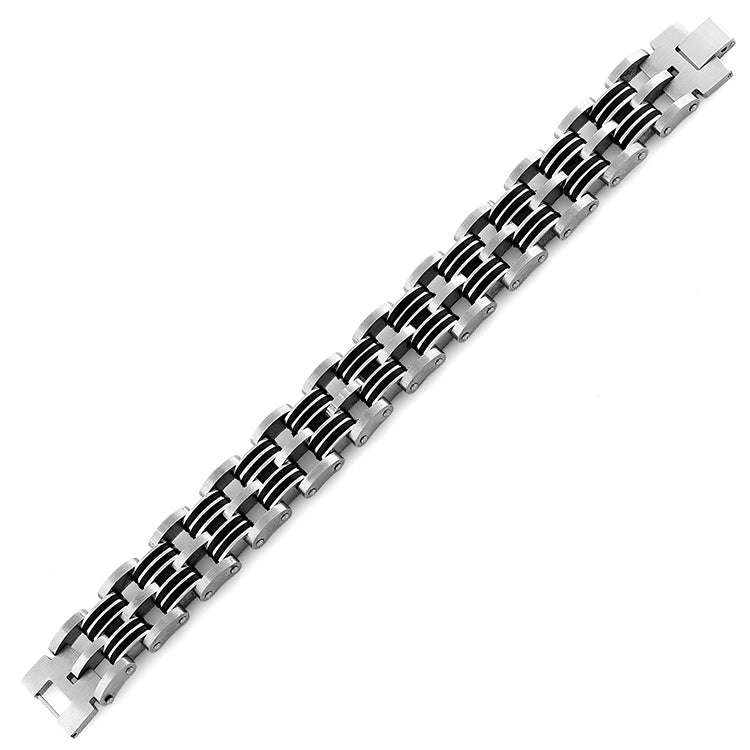 Stainless Steel Black Rubber Link Bracelet