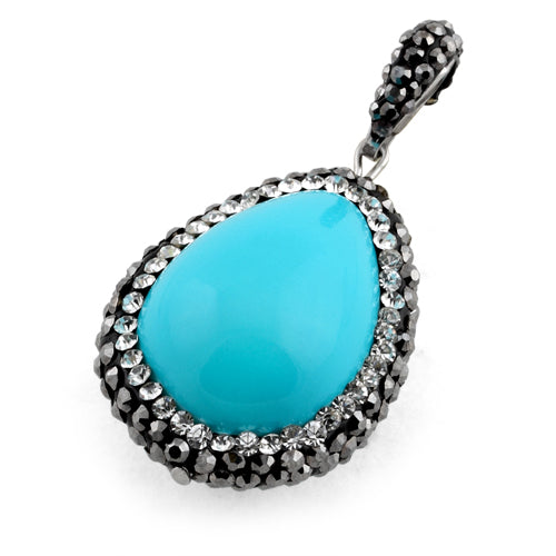 Stainless Steel Blue Oval Stone CZ Pendant