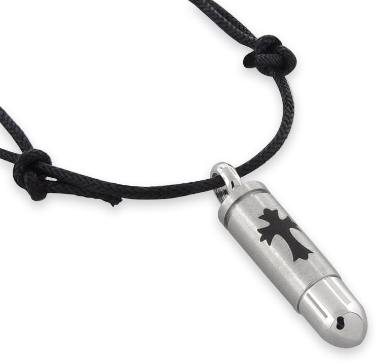 Stainless Steel Bullet w/ Cross Design Necklace