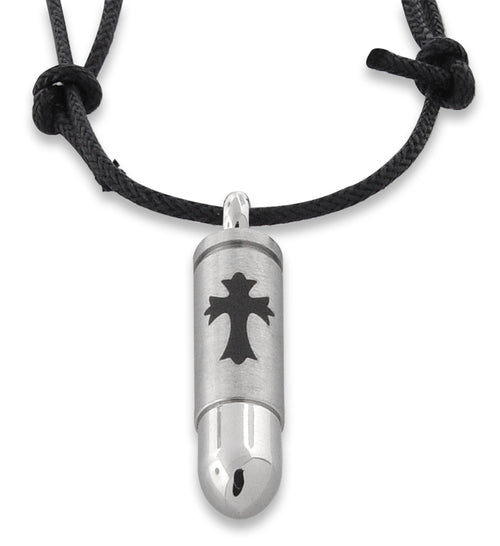 Stainless Steel Bullet w/ Cross Design Necklace