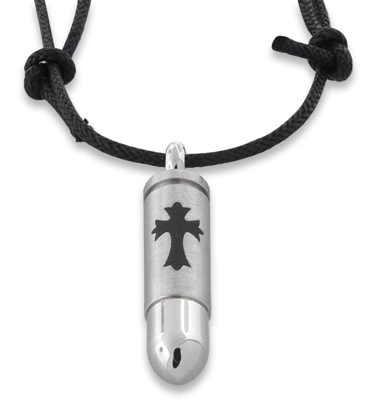 Stainless Steel Bullet w/ Cross Design Necklace