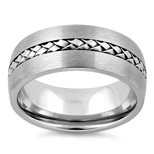 Stainless Steel Center Braided Satin Finish Band Ring