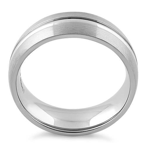 Stainless Steel Center Polished Double Groove Satin Finish Band Ring