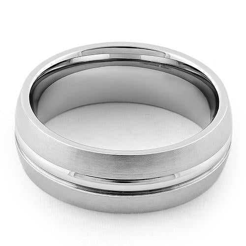 Stainless Steel Center Polished Double Groove Satin Finish Band Ring